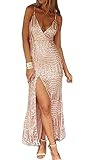 Missord Women's Sleeveless V Neck Sequined Maxi Prom Dress with Side Split