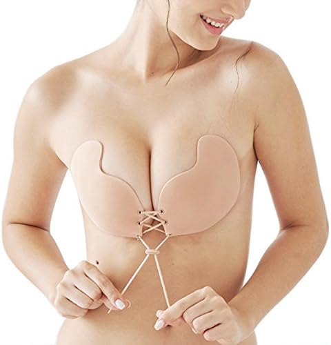 HUBORLOVES Backless Bra, Reusable Strapless Bra Wing Deep V Invisible Push Up Bra Breast Lift For Women (B, Color3)