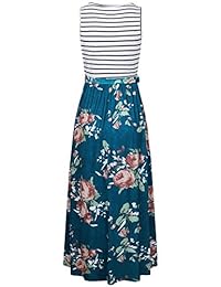 Vestido largo largo sin mangas con cuello redondo y rayas sin mangas para mujer de HNNATTA con bolsillos