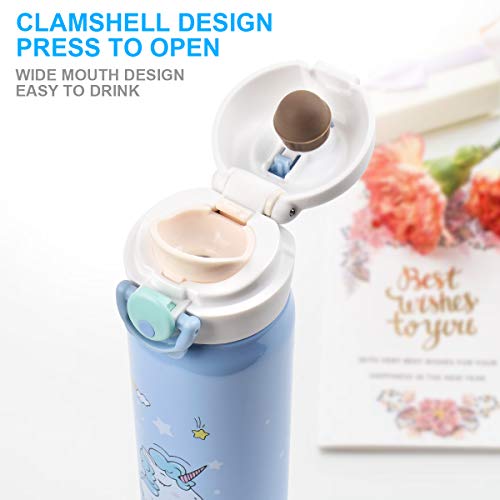 Hot Water Bottle SB Toys Thermoses Thermal Vacuum Cups for Hot and Cold DrinkStainless Water Bottle Cup Vacuum Insulated Water Flask for School Kids Girls Proof BPA Free Blue Unicorn-17oz