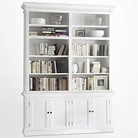 NovaSolo Halifax Pure White Mahogany Wood Double Hutch With 10 Shelves And Storage