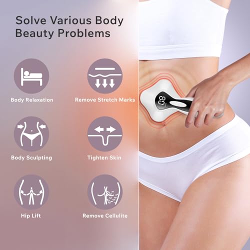 Oranmagic Body Sculpting Machine - Reduce Stretch Marks & Cellulite Massager Tool with Heating & Microcurrent Technology, Skin Tightening Device Suitable for Belly, Waist, Arms, Buttocks, Legs (White)
