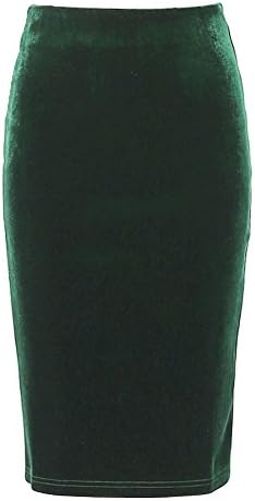 Women Fashion Green Velvet Midi Pencil Bodycon Skirt