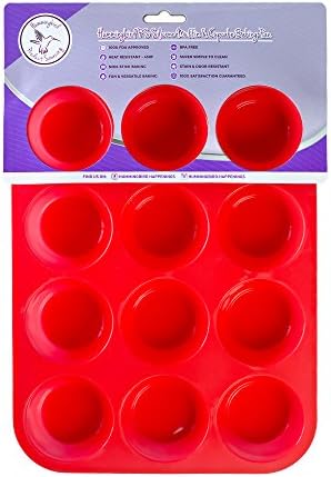 Hummingbird PS Silicone Muffin &amp; Cupcake Baking Pan, Non-Stick Silicone Rubber Mold, Heat Resistant 450F, Versatile 12 Cup Bakeware &amp; Cookware Pan, BPA Free, Pro Food Grade, Easy to Clean - Red