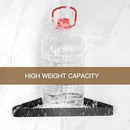 34 CM Wall Mounted Shower Shelves, 2 Tier Bathroom Caddies, Tempered Glass Floating Shelf, Black Bathroom Wall Organizer, Self-Adhesive Shower Shelf Corner