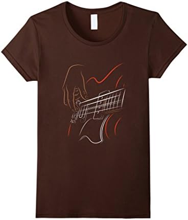 Women's Active Bass Guitar Rock Music T-shirt Graphic Guitar Player Small Brown