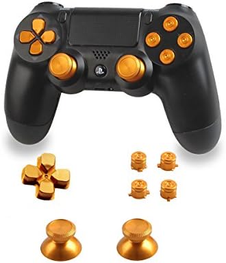 Xinkeen Aluminum Alloy PS4 Controller Replacement Thumbsticks Bullet ABXY Buttons and Directional Pad Mod Kit for Playstation 4 DualShock 4 (Gold)