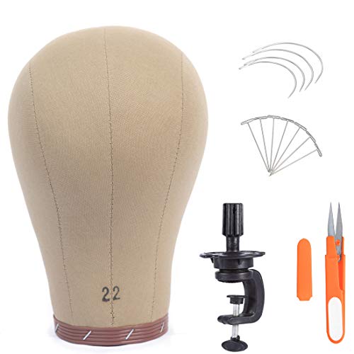 Wig Head Stand Cork Canvas Block Durable and Sturdy Mannequin Head for Wigs Making Display 22 inch