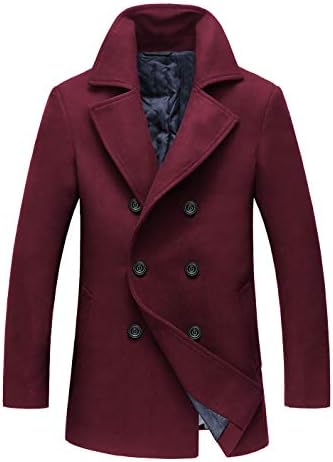 HXW.GJQ Men's Premium Wool Blend Double Breasted Long Pea Coat
