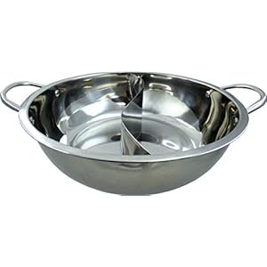 JADE TEMPLE Hot Pot Wok, roestvrij staal, met praktische scheidingswand en 32 cm binnendiameter, met dubbele handgreep…