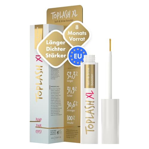 Toplash XL Eyelash and Eyebrow Booster - Growth Serum with Eyelash and Eyebrow Enhancer - Promotes Healthy, Strong Eyelashes - with Natural Potanicals and Peptides - 6 ml