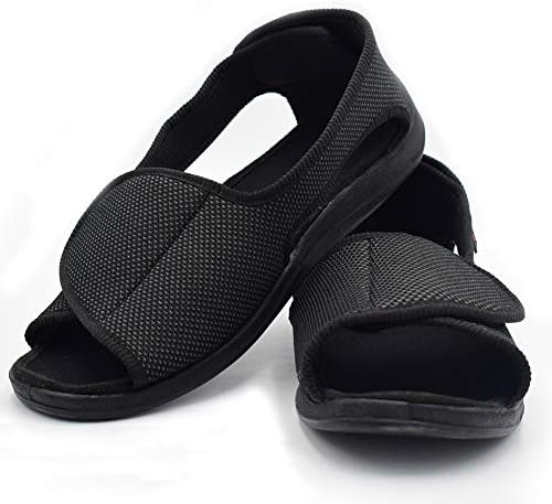 Mei MACLEOD Men's Wide Width House Shoes with Adjustable Closure Flat Open Toe Slippers for Hammer Toe Diabetic Swollen Feet Indoor
