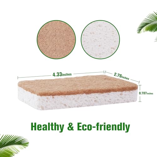 12 Pack Eco-Friendly Coconut Fiber Kitchen Sponges - Biodegradable, Durable, and Soap-Saving for Pots, Pans, Countertops, Bathtubs, and Tiles, Sponge Dish (Square)