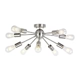 BONLICHT 10-Light Sputnik Chandelier Brushed Nickel Flush Mount Ceiling Light Modern Pendant Lighting for Kitchen Living Room Dining Room Bed Room Hallway