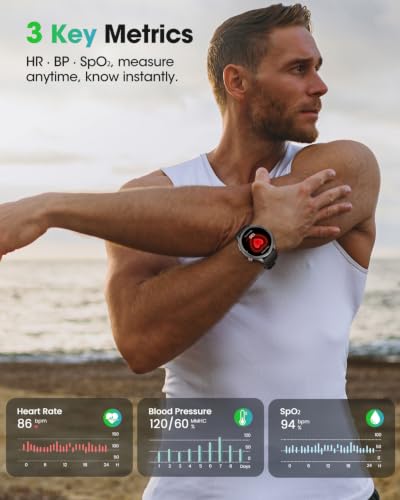 Men's Smart Watch with ECG, VFC, Microcheck, Blood Pressure, AI-GPT, SOS Call, 24H Sleep/Heart Rate/SpO2, 120+ Sports Modes, Flashlight, 5ATM Smartwatch for Android iOS Black