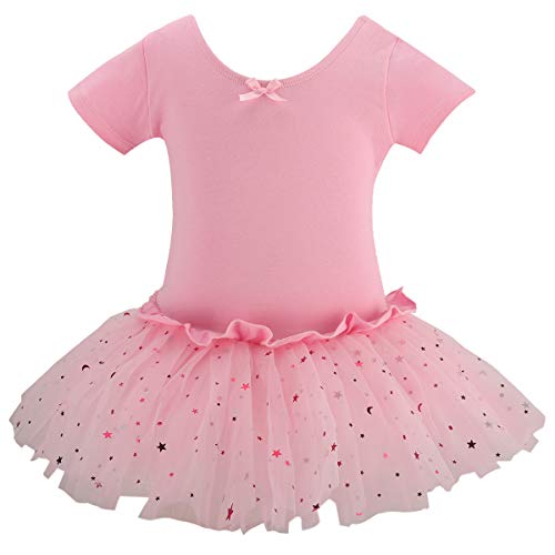 Bosowos Girls Skirted Leotard, Dance Dress Ballet Dancewear, Short Sleeve Glitter Tutu for Toddler Kid Girl