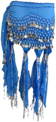 Belly Dance Hip Scarf Sash with Sequins Tassels Skirt Silver Coins