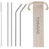 4PCS Reusable Metal Straws,8.5" Stainless Steel Straws with Case -Cleaning Brush for 20/30 Oz for Tumblers (Silver)