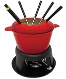 Le Cuistot 11 Piece Enameled Cast Iron Fondue Set 1.5 Quart - 2 Tone Red