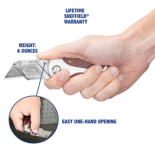 Sheffield 12818 Ultimate Lock Back Utility Knife with Leather Sheath