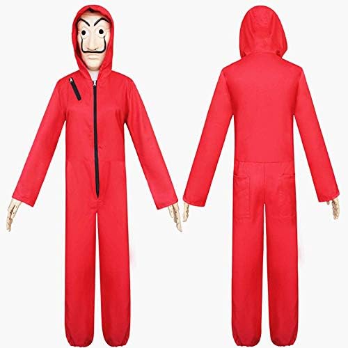 Unisex Dali Mask Red Costume for La Casa Papel Coverall Jumpsuits Dali Costume Hoodie Jumpsuit with Mask