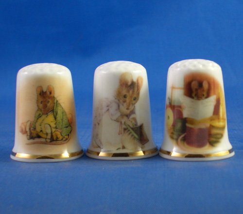 Porcelain China Collectable Thimbles - Set of Three Beatrix Potter Mice