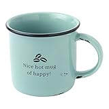 Hallmark Home Distressed Oversized Ceramic Camp Mug, Aqua Happy Coffee Beans