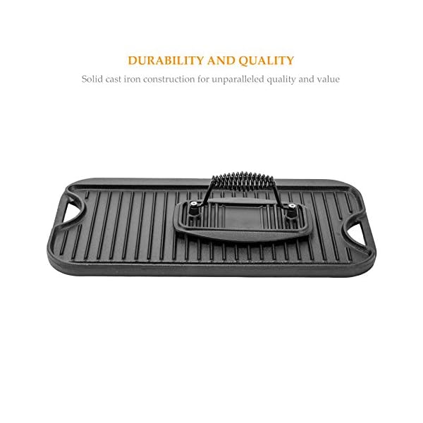 CO-Z 20 Inches Pre-Seasoned Cast Iron Reversible Griddle with Grill Press, Large Nonstick Two Burner Flat Universal… - Image 5