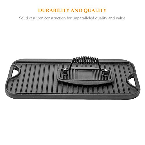 CO-Z 20 Inches Pre-Seasoned Cast Iron Reversible Griddle with Grill Press, Large Nonstick Two Burner Flat Universal… 4 CO-Z 20 Inches Pre-Seasoned Cast Iron Reversible Griddle with Grill Press, Large Nonstick Two Burner Flat Universal… - Image 5