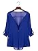 POSESHE Womens Blouses Chiffon Solid Loose Casual Cuffed Sleeve V Neck Shirt Back Button X-Large Blue