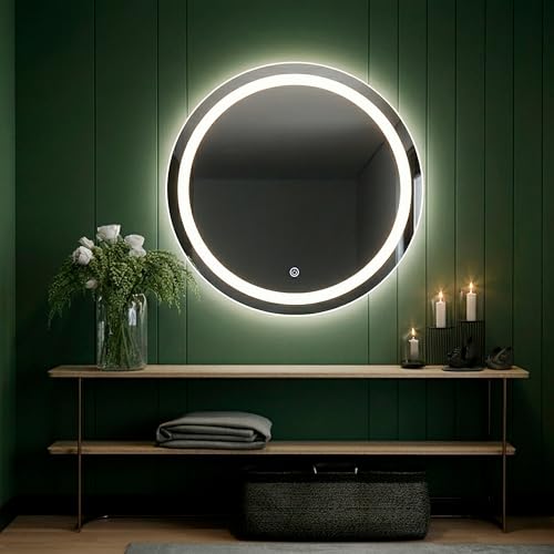 Espelho LED Redondo 80x80 Luz Neutra 4000K Touch Bivolt – Iluminação Equilibrada para Banheiro e Uso Diário
