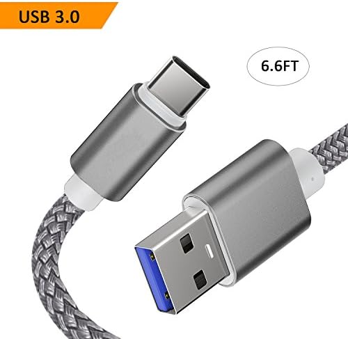 Type C Cable, USB C Cable 6.6FT USB 3.0 Nylon Braided Fast Charging Cord, USB C-A Charger Cable for Samsung Galaxy Note 8 S8,Macbook,Nintendo Switch,Google Pixel XL,LG G6 G5/V20,Nexus 5x/6p - Grey