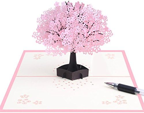Yeefant Handmade 3D Pop Up Art Paper Birthday Wedding Mothers Day Thank Card Cherry Blossom Tree for Birhday Wedding Festivals Love Letter,5.9 x 7.9 Inches