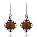 925 Sterling Silver Tiger Eyes Gemstone Indian Inspired Vintage Oval Dangle Hook Earrings 1.5