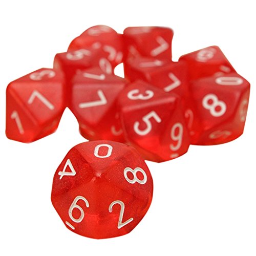 Dices - SODIAL(R)10-Dices D10 Ten Sided Gem Dice Die for RPG Dungeons&Dragons Board Table Games Transparent Red
