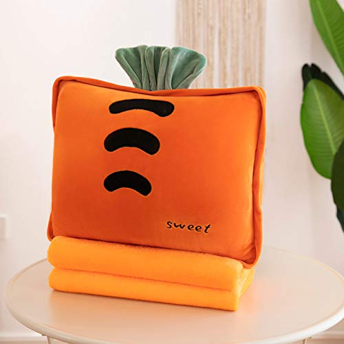JOSON Travel Blanket and Afternoon nap Blanket Set, Three in one Pillow Blanket, Lovely Plush Fruit Filled Pillow, Warm Hands, Suitable for Children's Travel and Office nap (Orange Carrot)