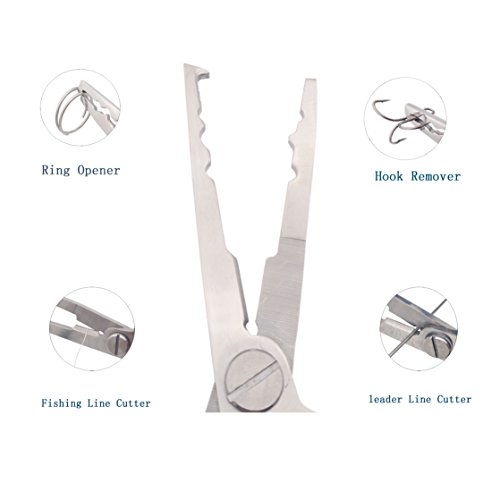 SunMine Fishing Pliers Stainless Steel Hook Remover Braid Cutters with Sheath and Lanyard for Fresh Water and Saltwater