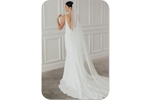 Latious 1 Tier Bride Wedding Veil White Long Cathedral Bridal Tulle with Comb for Women