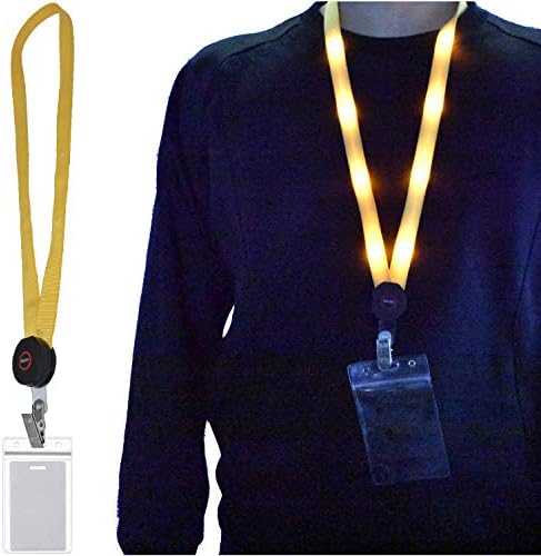 Premium Light Up LED Cruise Lanyard with ID Badge Key Card Holder, Heavy Duty Flashing Bright Neck Necklace Lanyards for Women Men Kids Disney Disneyland Gifts, 3 Flashing Modes (1 Pack- Yellow)