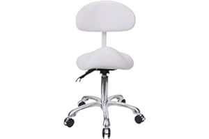 MWOSEN Saddle Stool Chair with Back Rolling Esthetician Seat for Salon Tattoo Shop Spa Facial lash Home Dentist Clinic Esthetician Chair(with Back Support, White)