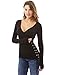 PattyBoutik Women Long Sleeve V Neck Lace Up Blouse (Black Small)
