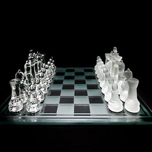 WireScorts Solid Glass Chess with Checker Board Set Matte and Clear Glass Chess Game