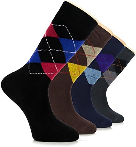 Men's Bamboo Argyle Socks Fancy Design Colorful Crew Men's Dress Business Socks, Shoe Size 7-11