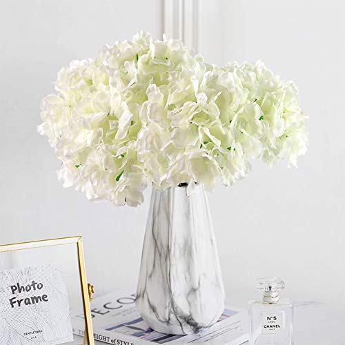 BigOtters Artificial Hydrangea, 10PCS White Hydrangea Silk Flower Heads with Long Stems for DIY Floral Decor Home Decoration Wedding Centerpieces Bouquets
