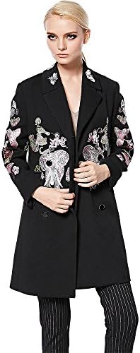 2017 Autumn Winter Fashion Warm Comfortable Embroidery Turn-Down Collar Long Sleeves Pockets Animals Black Women Long Coat (14)