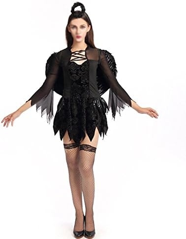 Hihihappy Fashion Halloween Dark Devil Angel Costume Cosplay Vampire Witch Party Queen Dress With Halo as pictureL=US 8