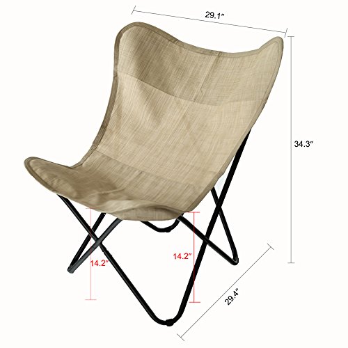 C-Hopetree Butterfly Chair Indoor Outdoor Sling Camping Patio Deck Chair, Black Metal Frame, Beige Sling