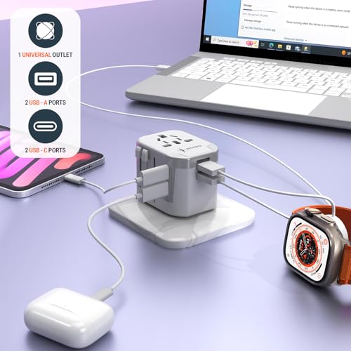 NTPRO Universal Travel Adapter-10A International Travel Adapter with 2 USB-C, 2 USB-A Ports (5-in-1), 5V-3.4A Fast Charging, Worldwide Plug Adapter for USA EU UK AUS, 2400W Max, Covers 200+ Countries