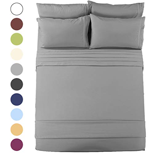EASELAND 6-Pieces 1800 Thread Count Microfiber Bed Sheet Set-Wrinkle & Fade Resistant,Deep Pocket,Hypoallergenic Bedding Set,Full,Grey
