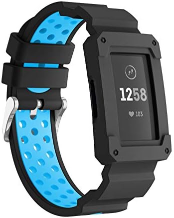 Usitek Band Compatible with Fitbit Charge 3 & Charge 3 SE,Soft Silicone Sport Rugged Protective Frame Case Bands Strap Compatible for Fitbit Charge 3 Bands Women Men